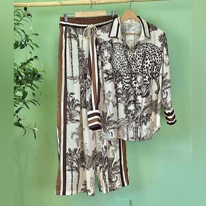 Leopard Print Blouse and Pants Set